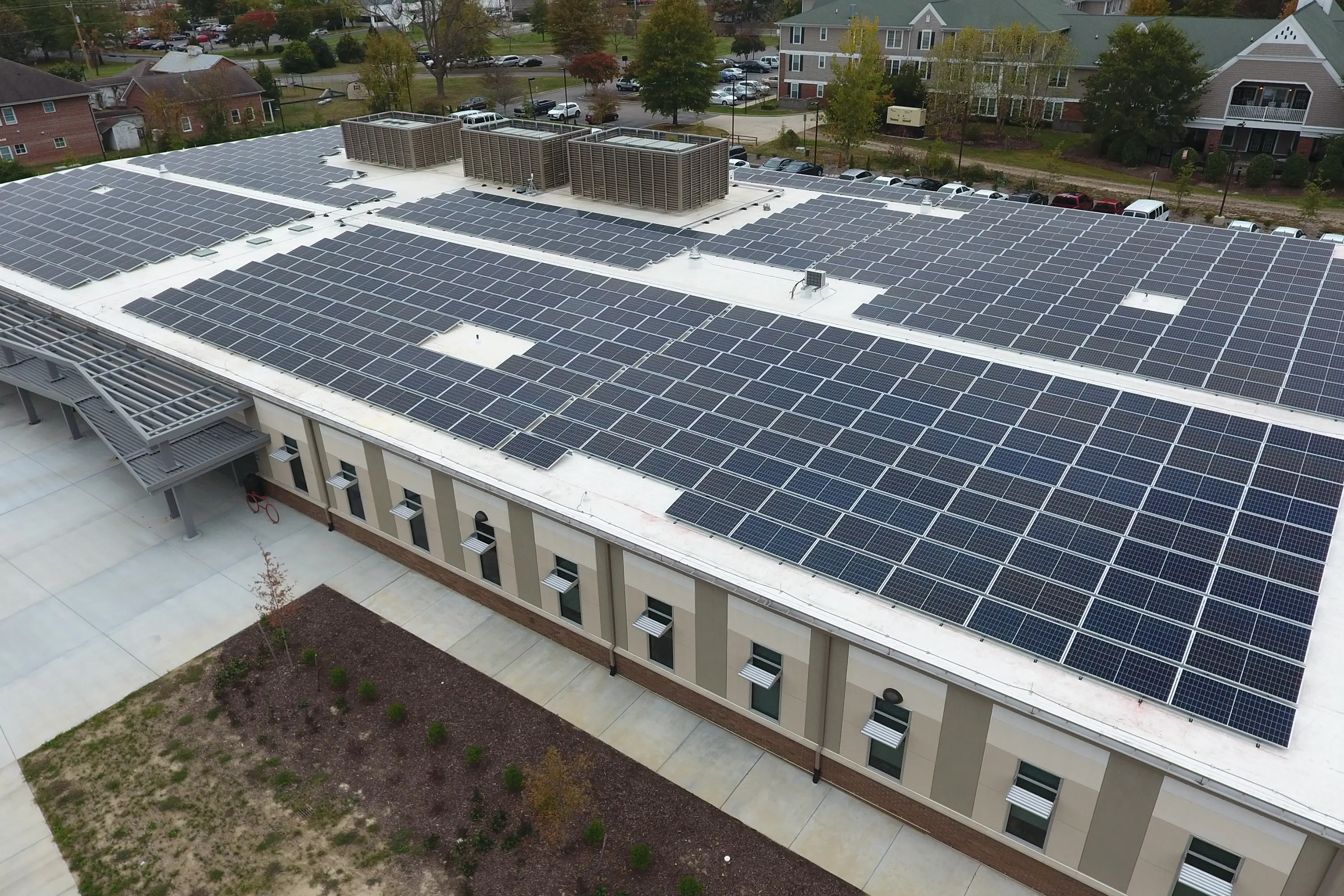 Solar panels on top of the Mental Health East Center
