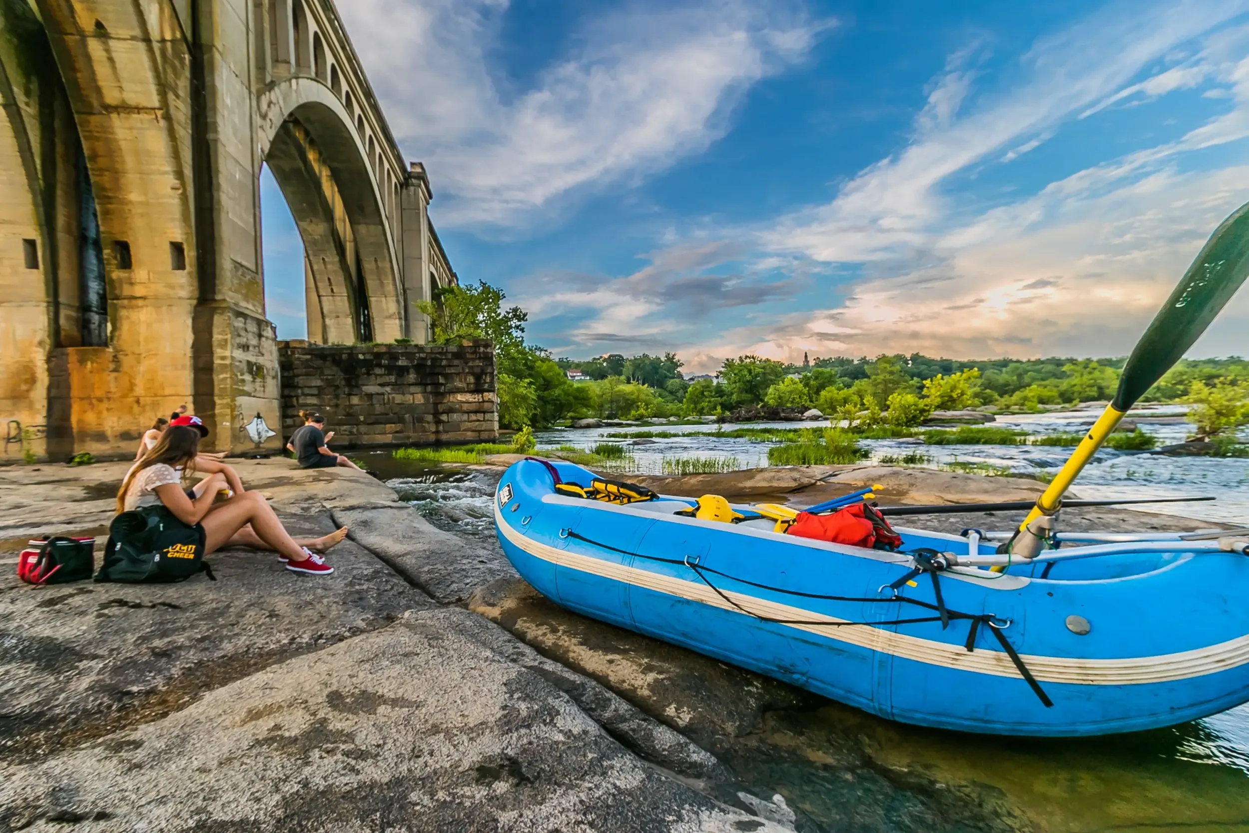 A raft on the side of the James River
