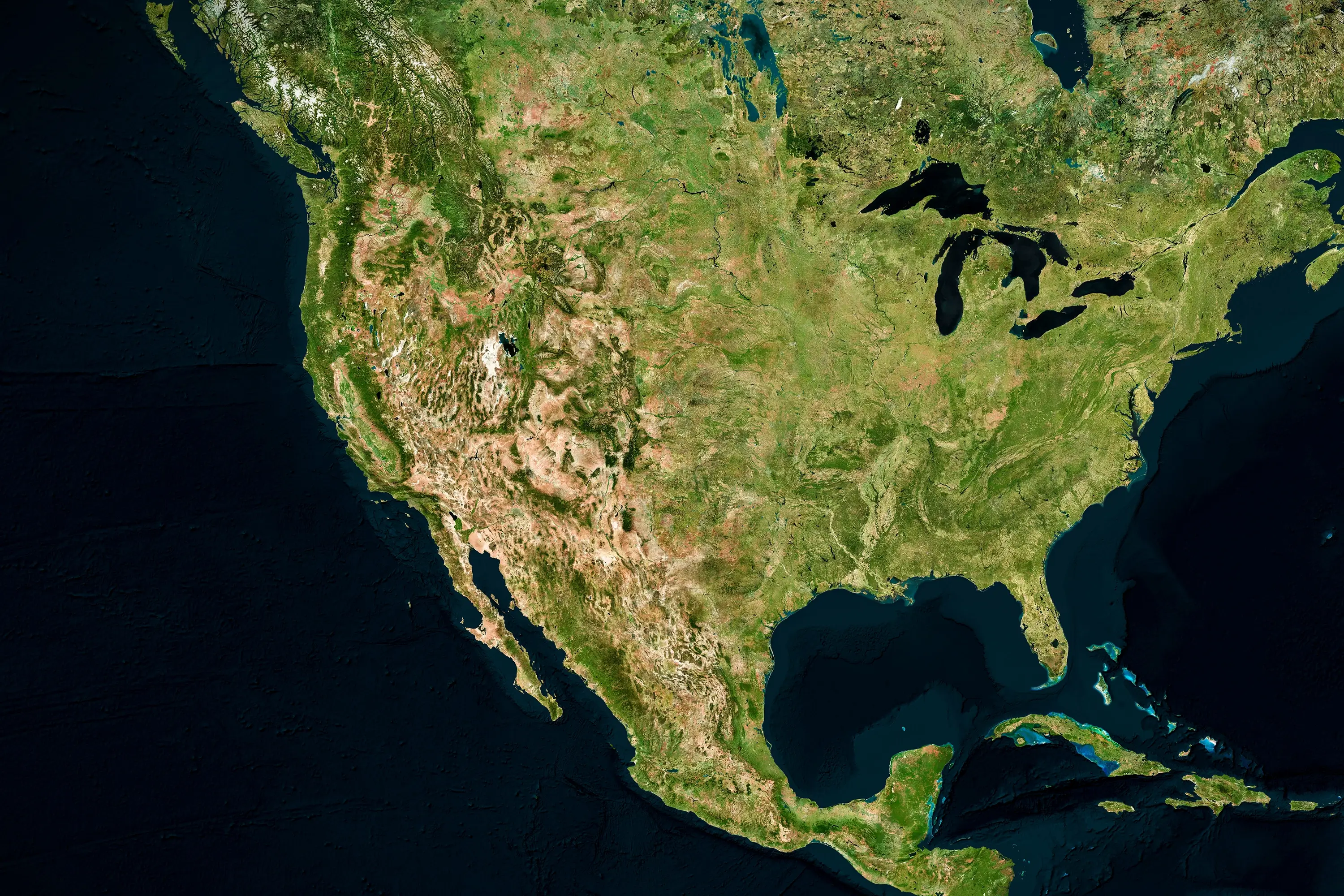 A view from space of the United States of America