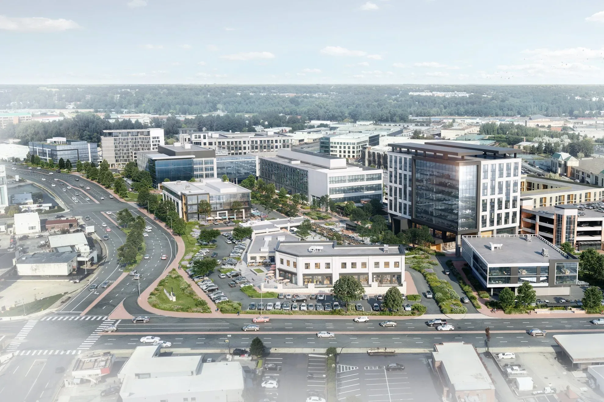 An aerial image of the proposed mixed-use development Kinsale Center