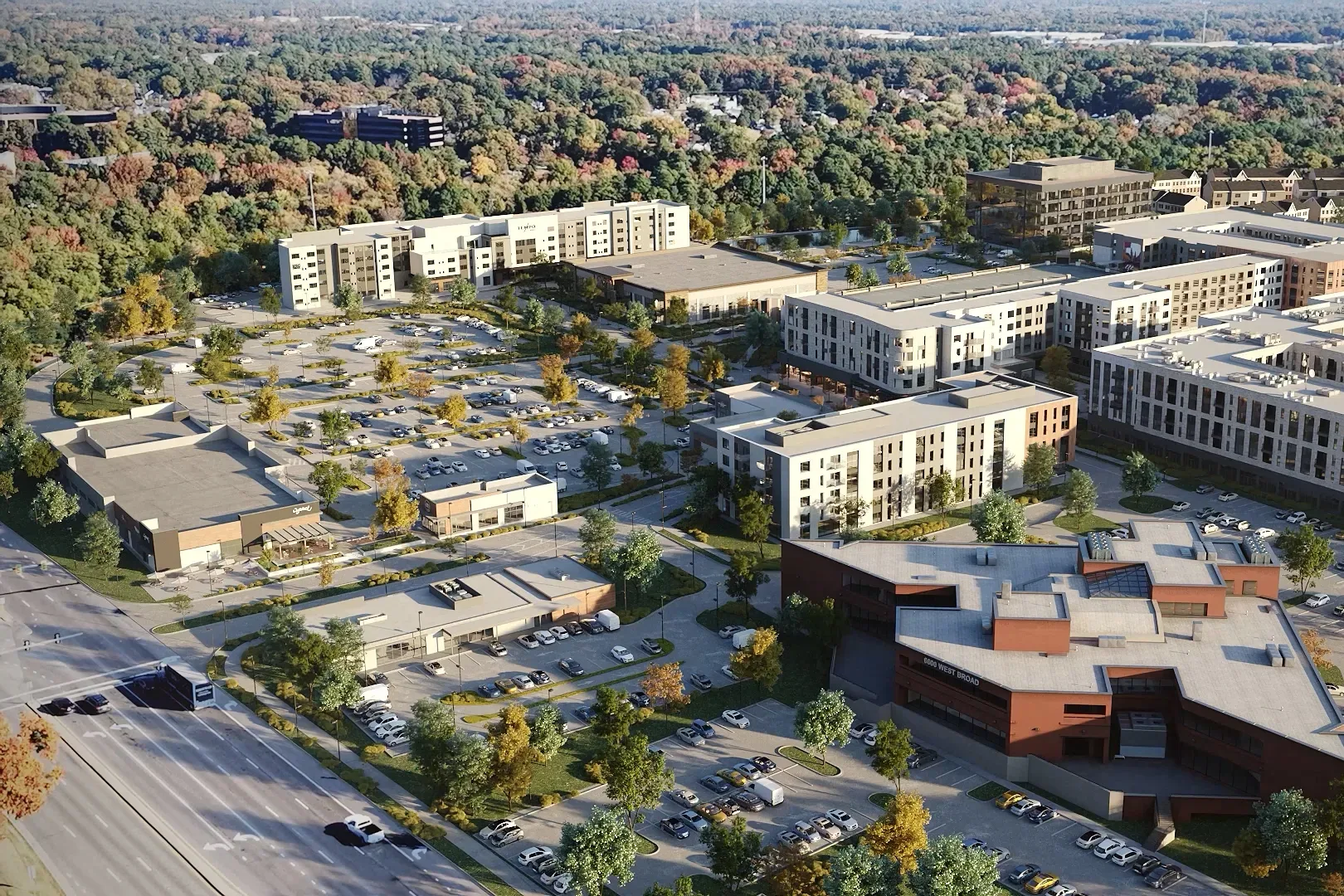 An aerial image of the proposed mixed-use development Midtown64