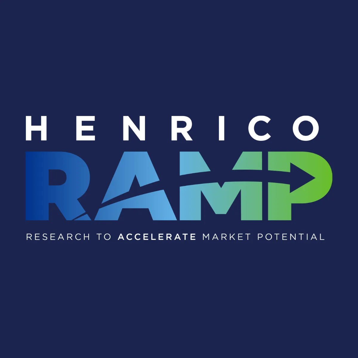 Logo for Henrico RAMP - Research to Accelerate Market Potential - with upward arrow