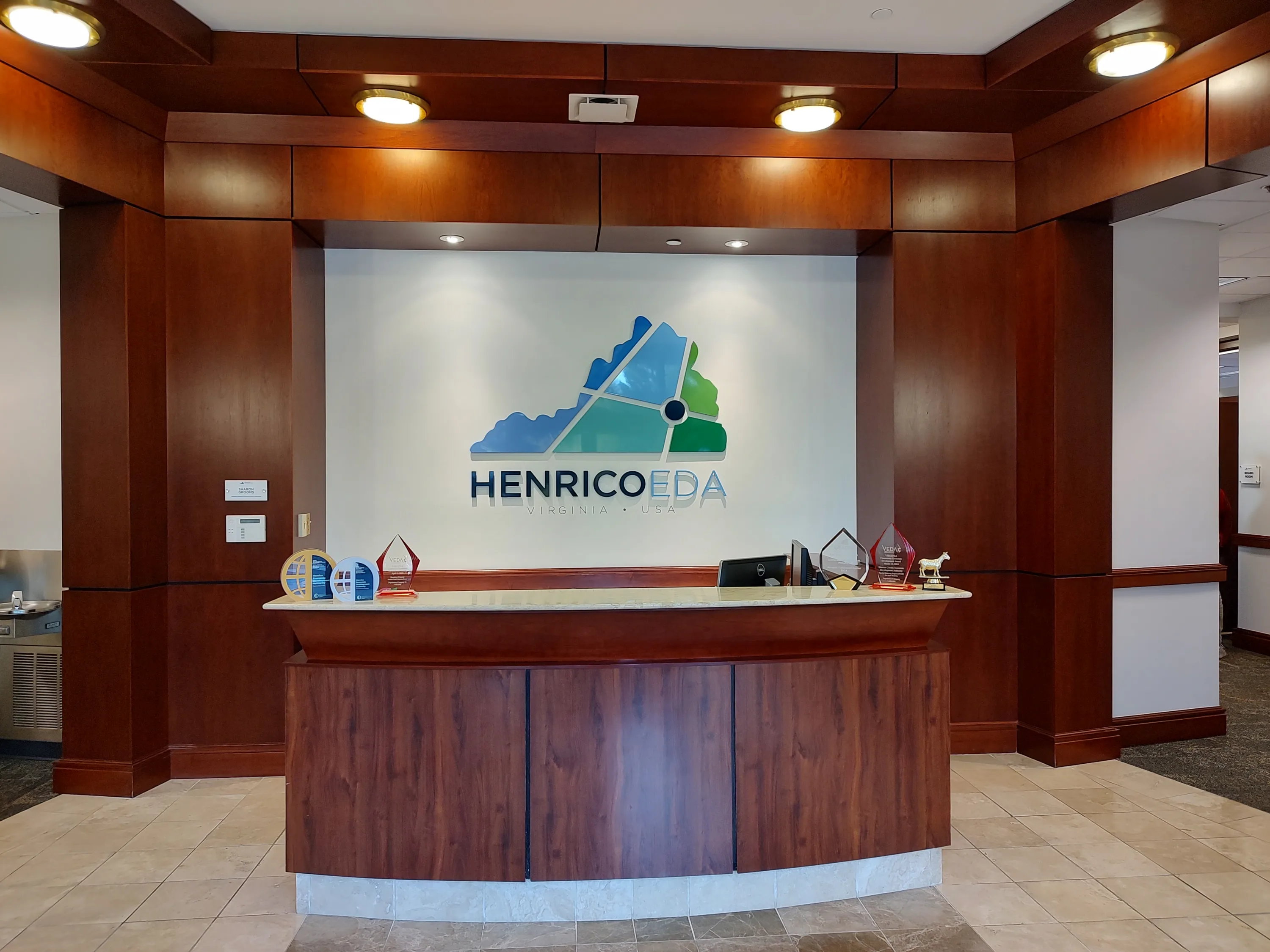 Image of Henrico EDA reception area with logo signage